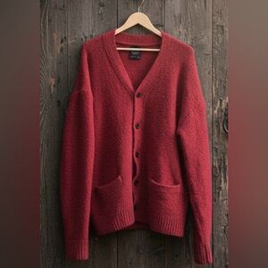 Abercrombie & Fitch Cherry Red Oversized Button Cardigan with Pockets Size Large